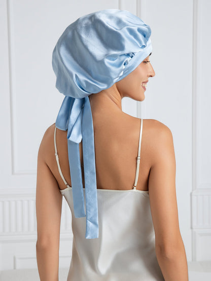 Gorro de dormir elegante de seda pura con cintas largas