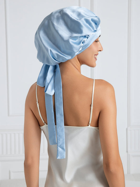 Gorro de dormir elegante de seda pura con cintas largas