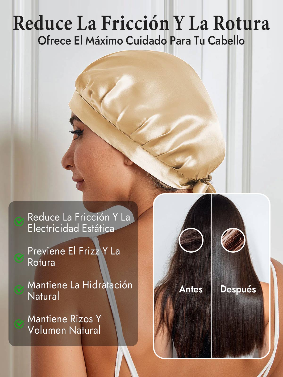 Gorro de Dormir de 100% Seda de Morera con Cintas