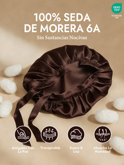 Gorro de Dormir de 100% Seda de Morera con Cintas