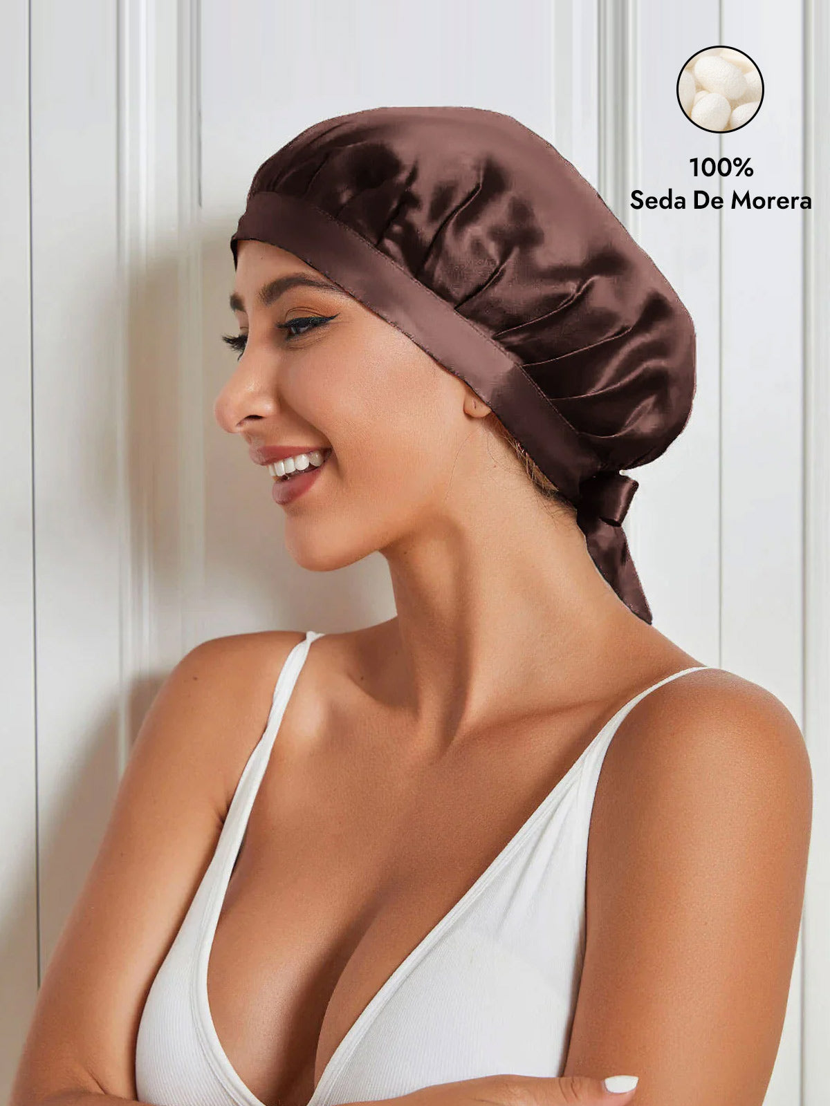 Gorro de Dormir de 100% Seda de Morera con Cintas