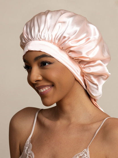 Gorro de Dormir para Mujer de 100% Seda de Mora con Cintas Largas