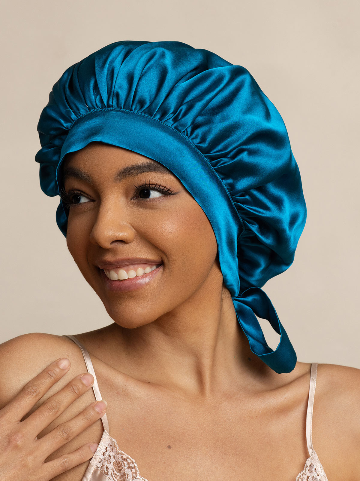 Gorro de Dormir para Mujer de 100% Seda de Mora con Cintas Largas