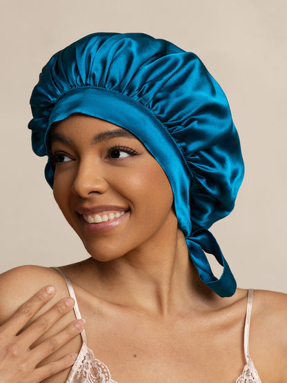 Gorro de Dormir para Mujer de 100% Seda de Mora con Cintas Largas