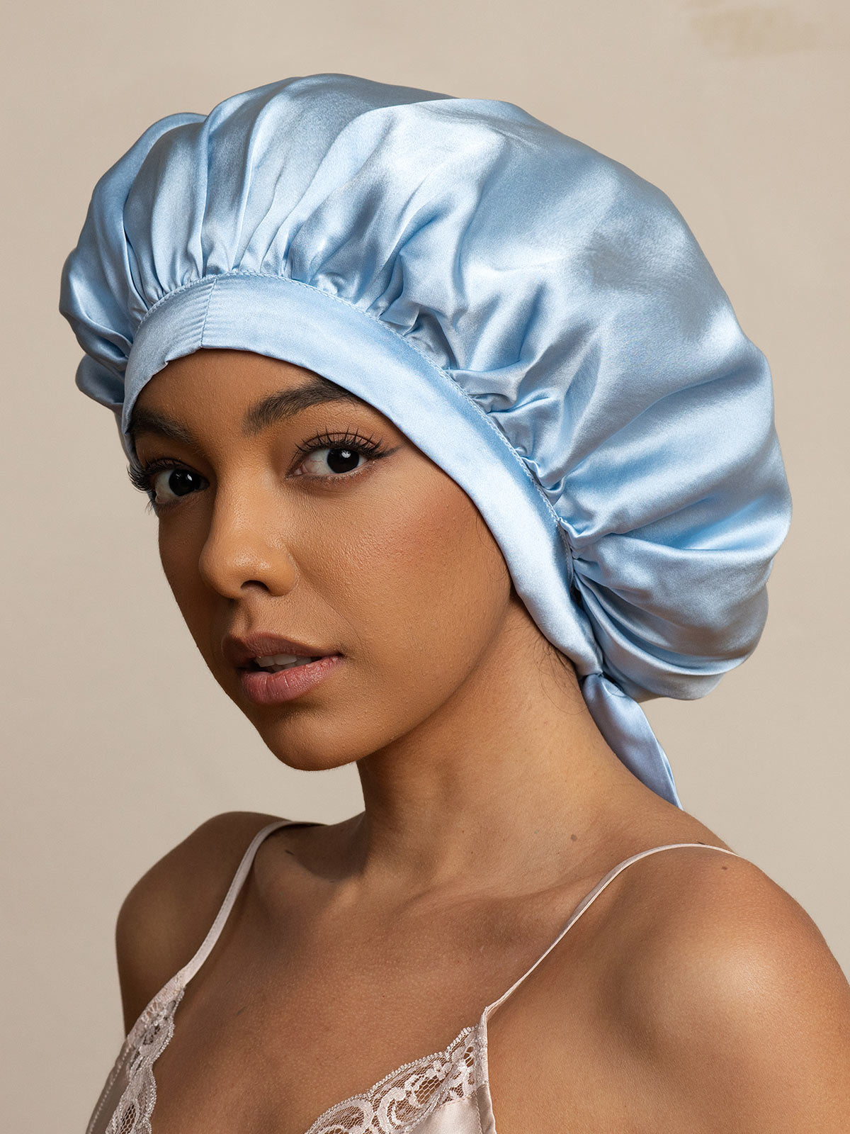Gorro de Dormir para Mujer de 100% Seda de Mora con Cintas Largas