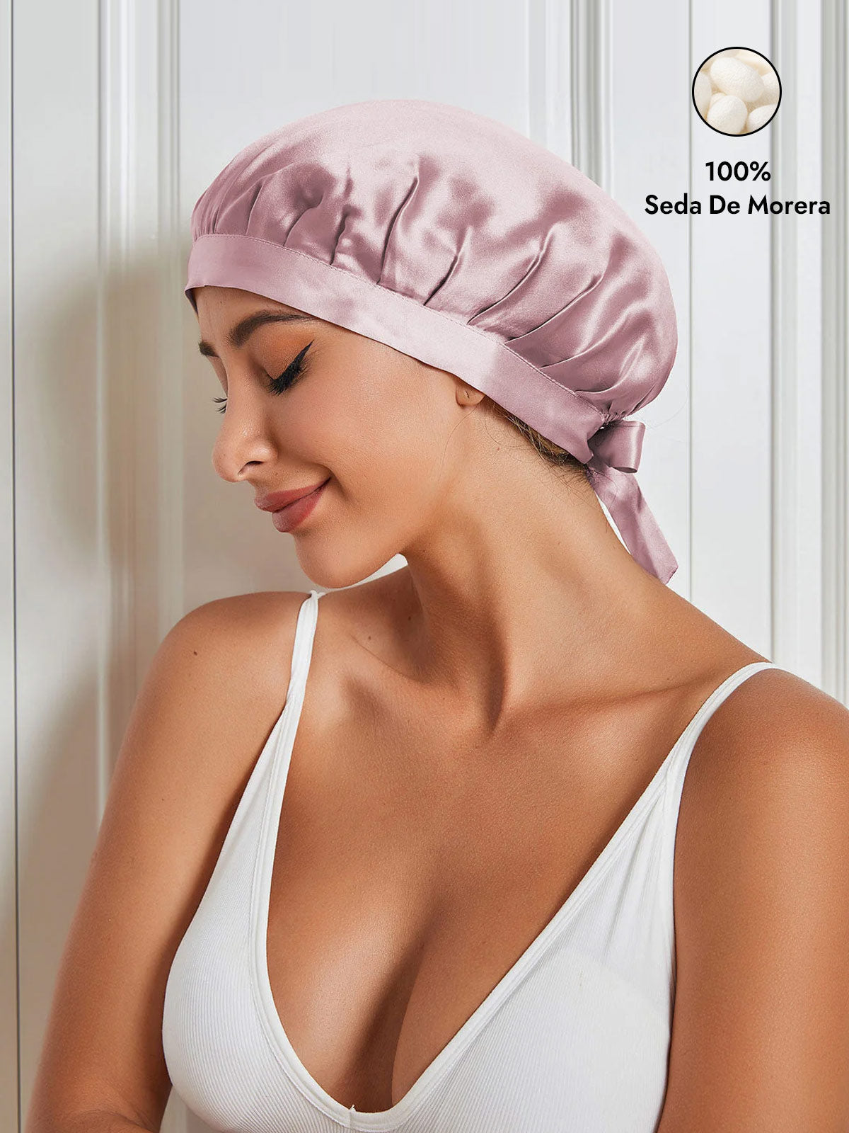 Gorro de Dormir de 100% Seda de Morera con Cintas