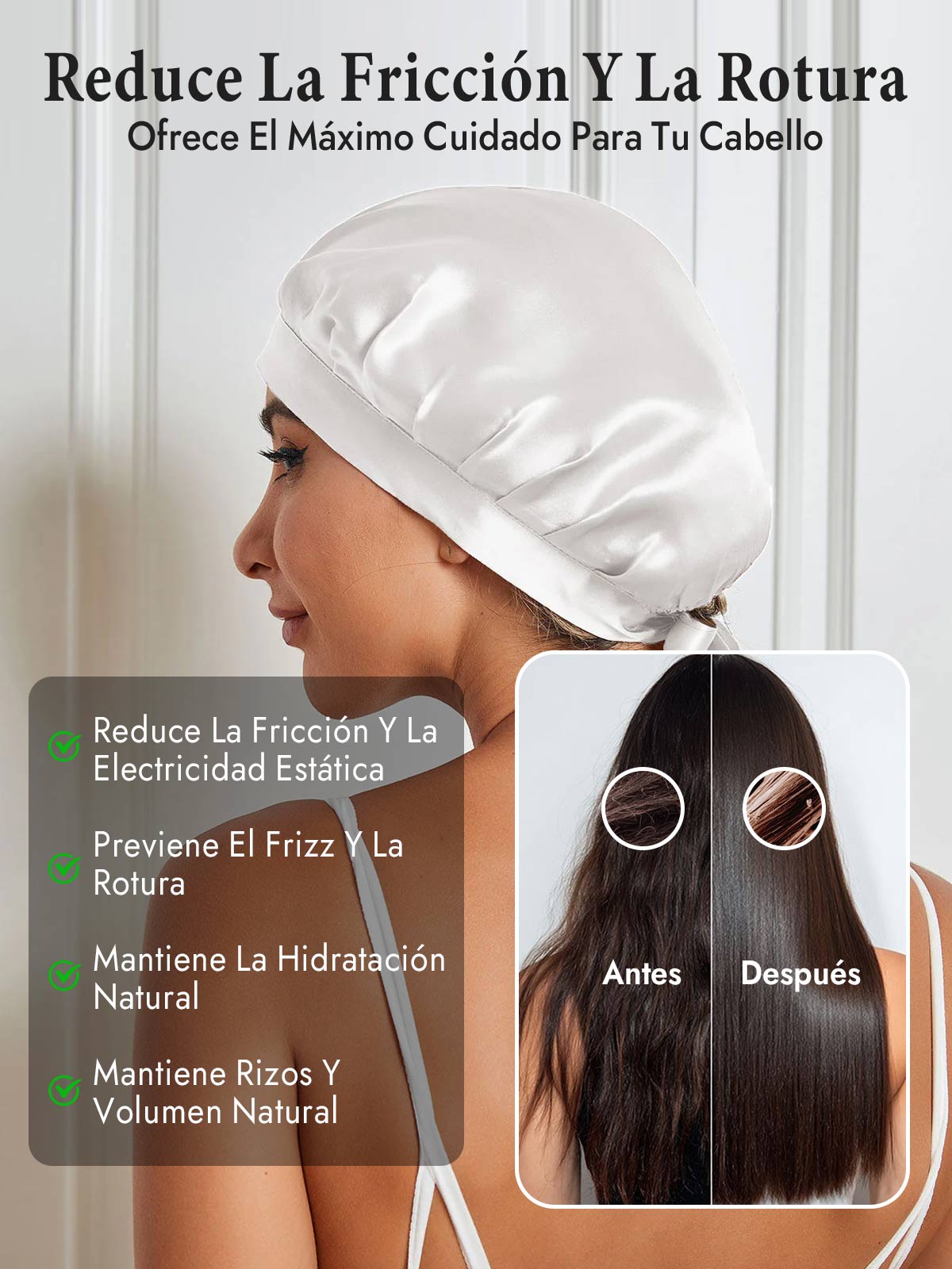 Gorro de Dormir de 100% Seda de Morera con Cintas