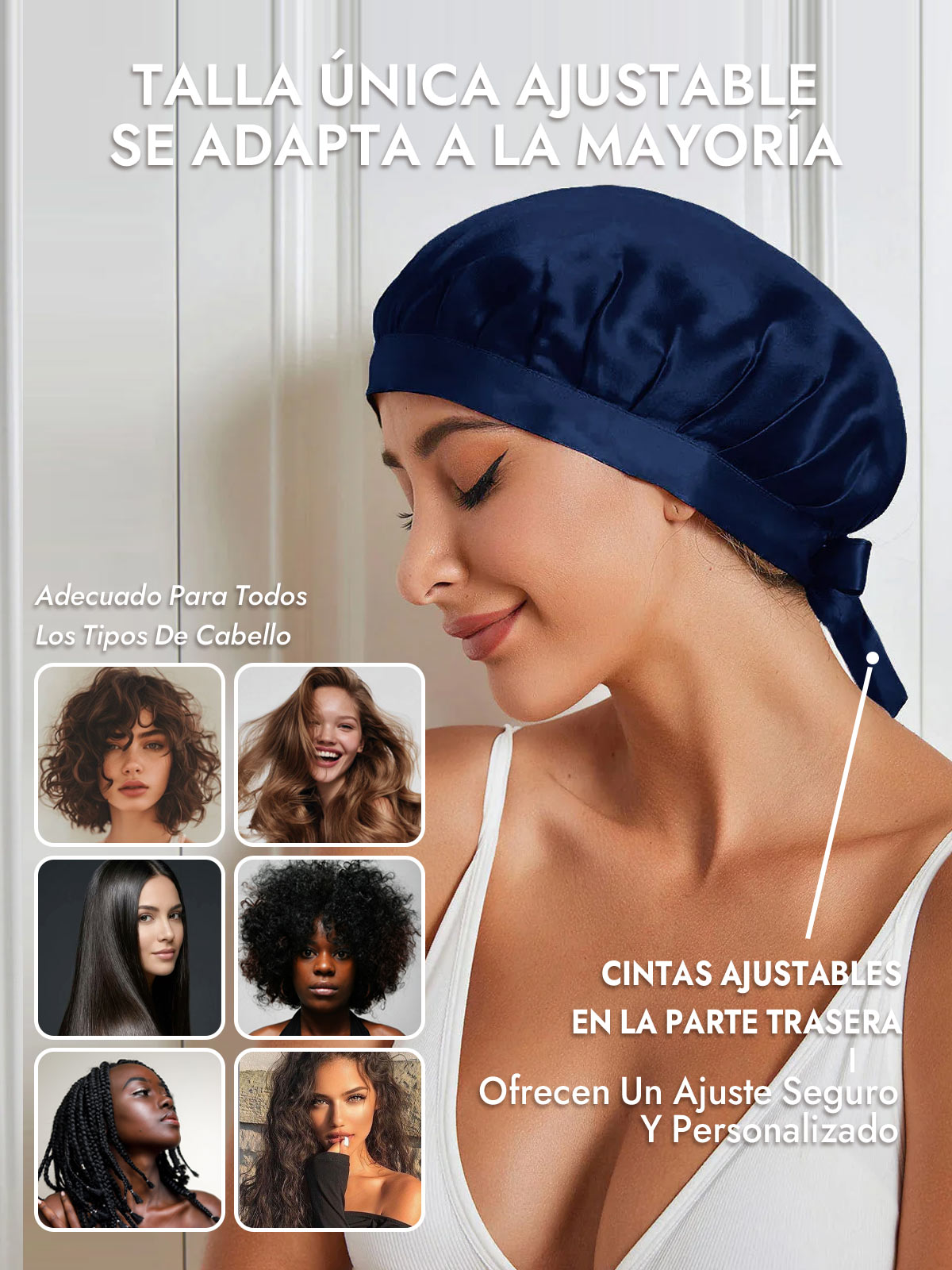 Gorro de Dormir de 100% Seda de Morera con Cintas