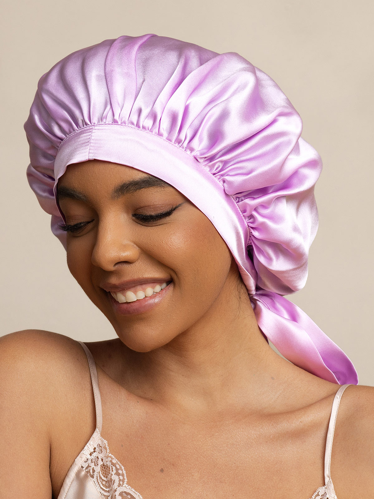 Gorro de Dormir para Mujer de 100% Seda de Mora con Cintas Largas