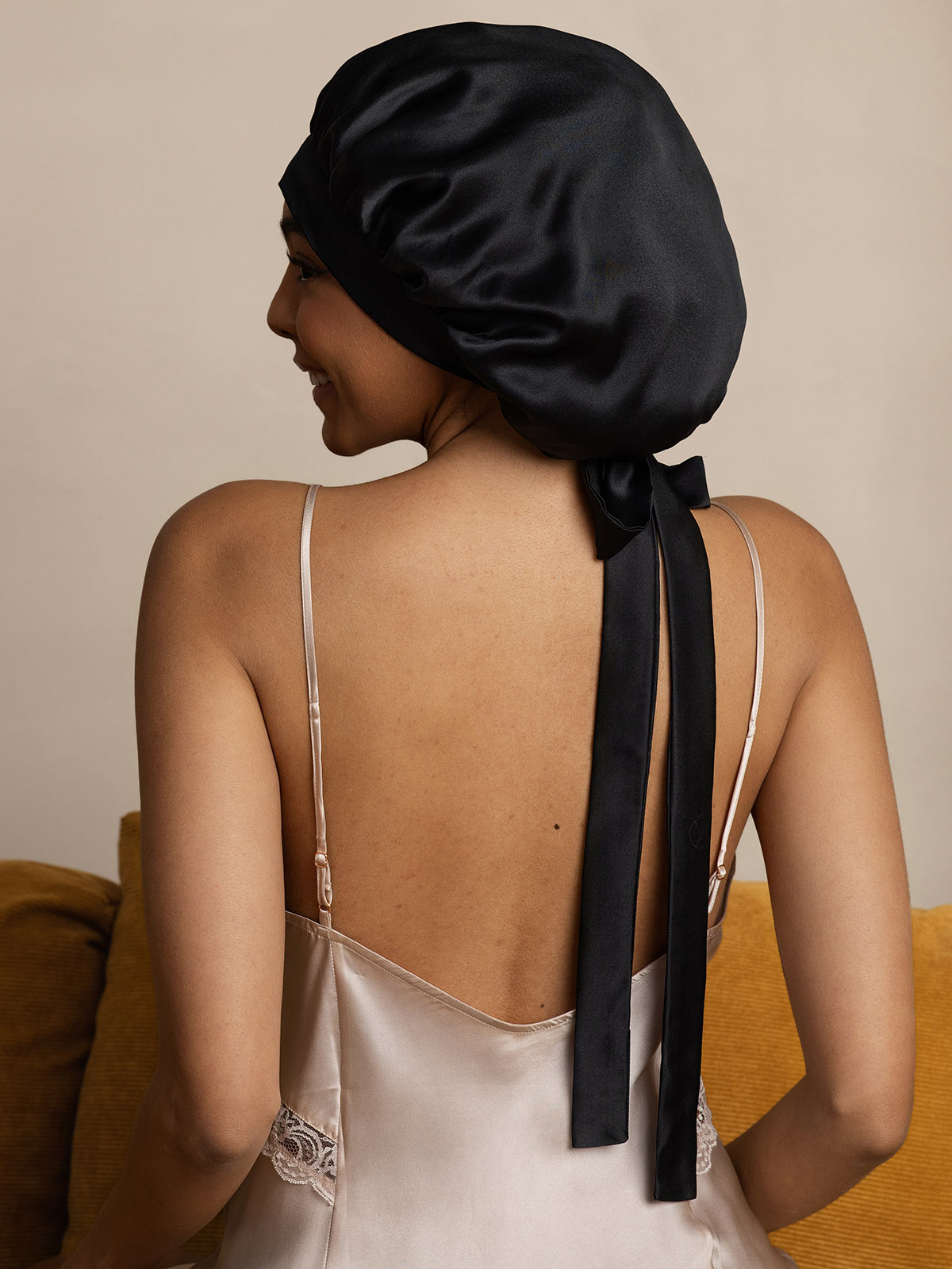Gorro de Dormir para Mujer de 100% Seda de Mora con Cintas Largas