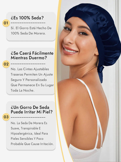 Gorro de Dormir de 100% Seda de Morera con Cintas