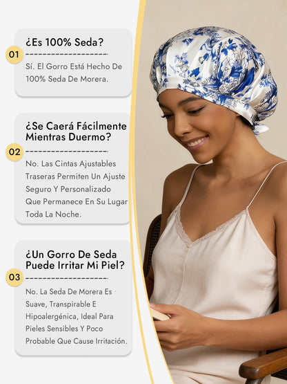 Gorro de Dormir de 100% Seda de Morera con Cintas