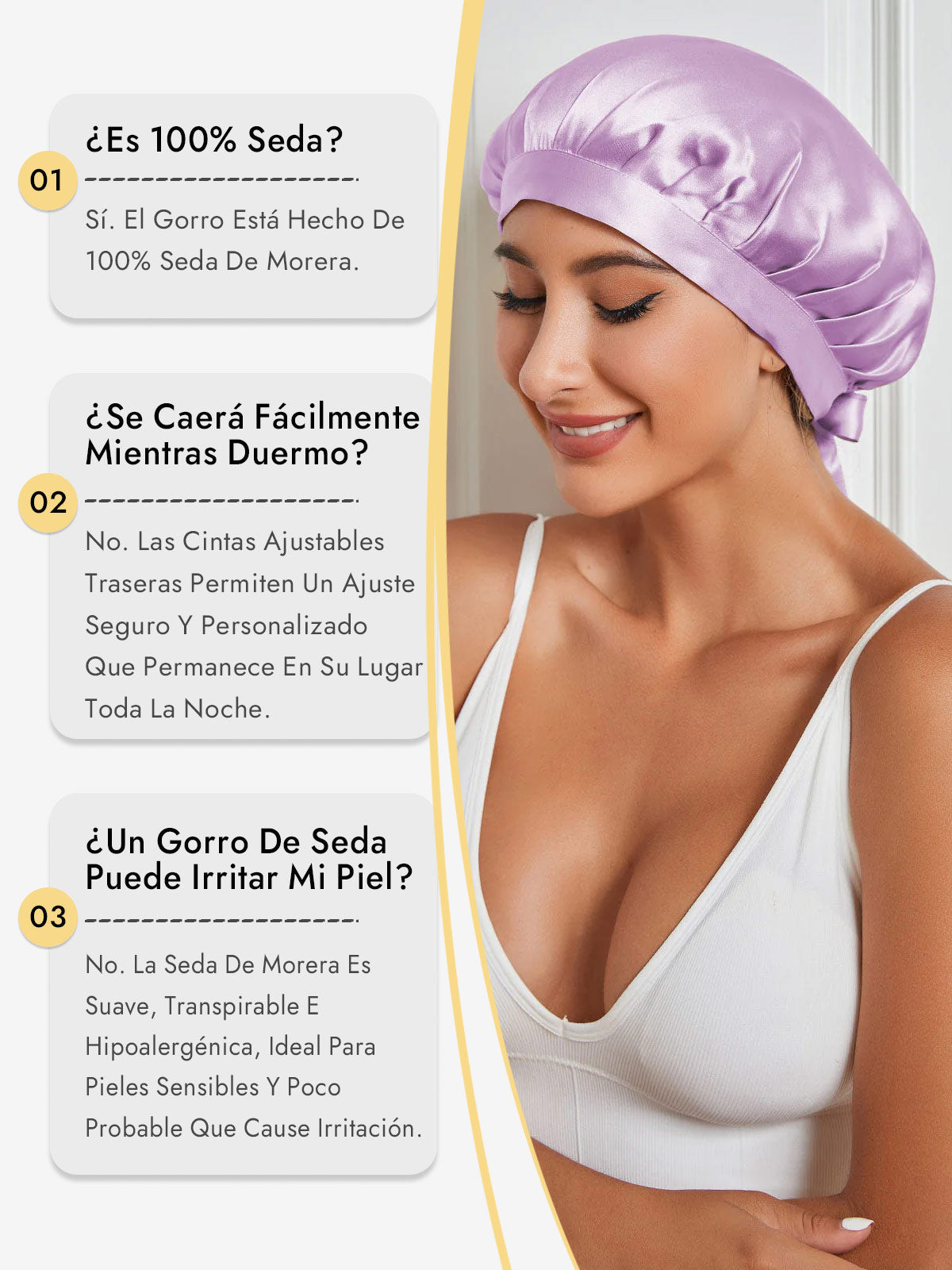 Gorro de Dormir de 100% Seda de Morera con Cintas