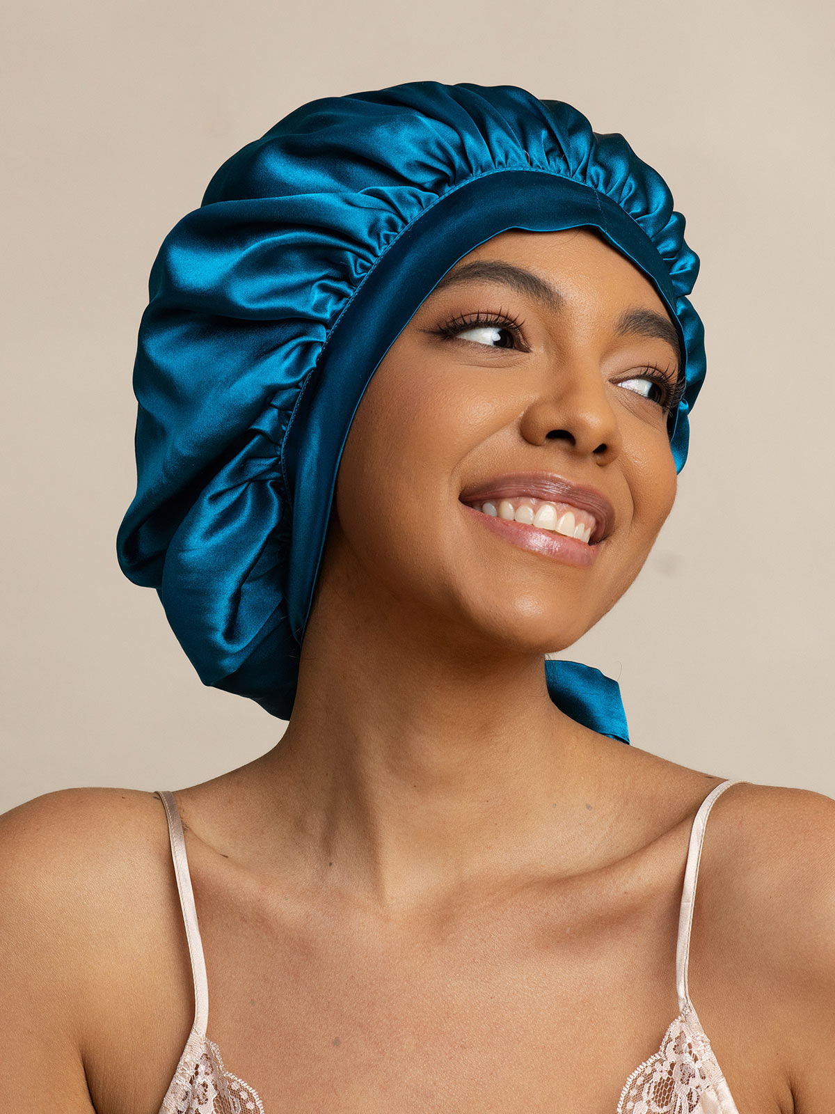 Gorro de Dormir para Mujer de 100% Seda de Mora con Cintas Largas
