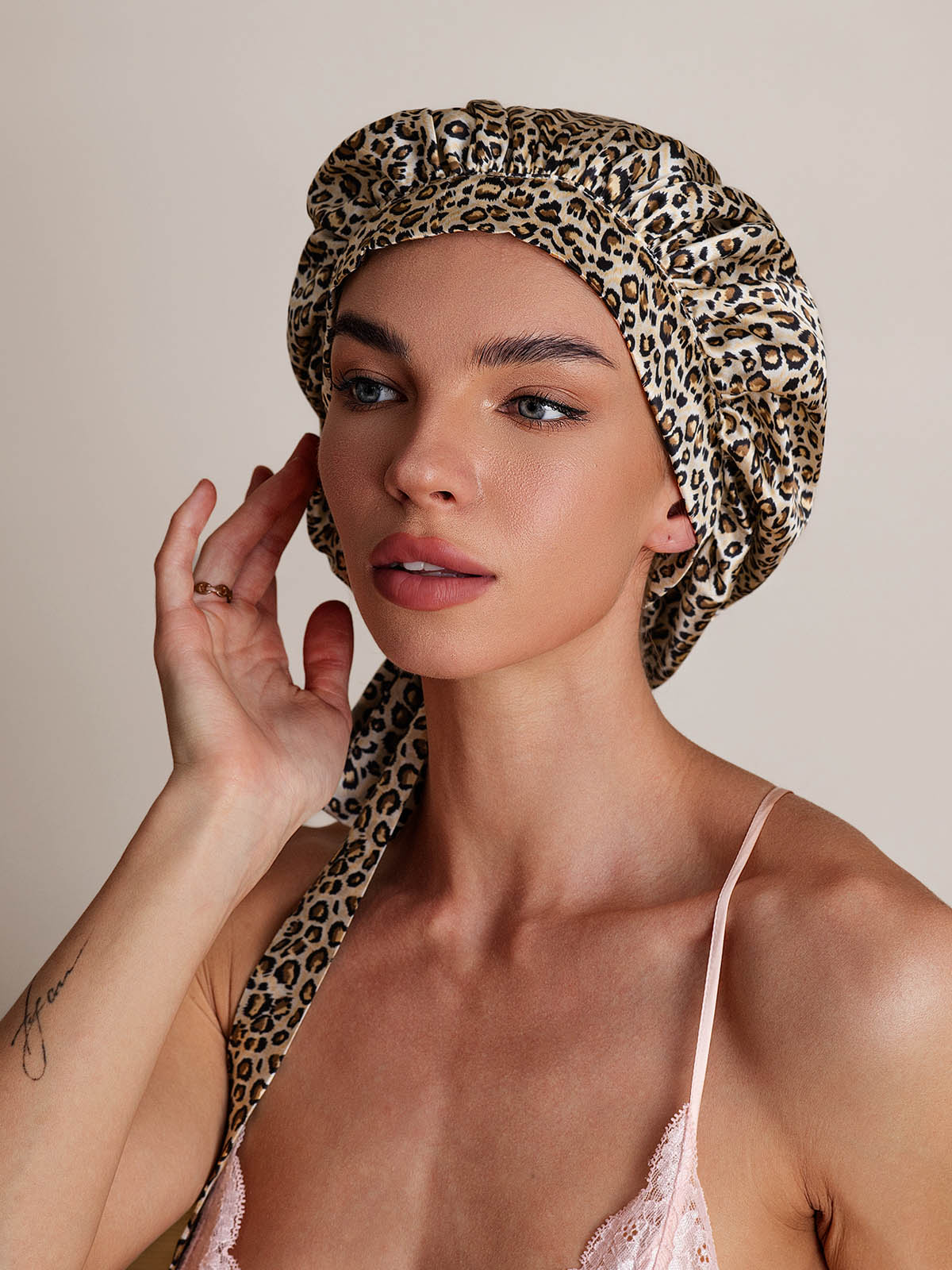 Gorro de Dormir para Mujer de 100% Seda de Mora con Cintas Largas