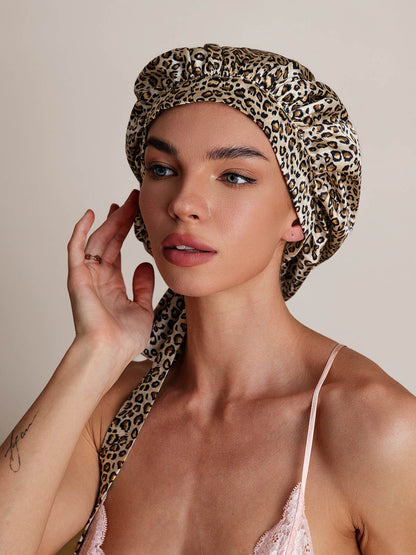 Gorro de Dormir para Mujer de 100% Seda de Mora con Cintas Largas