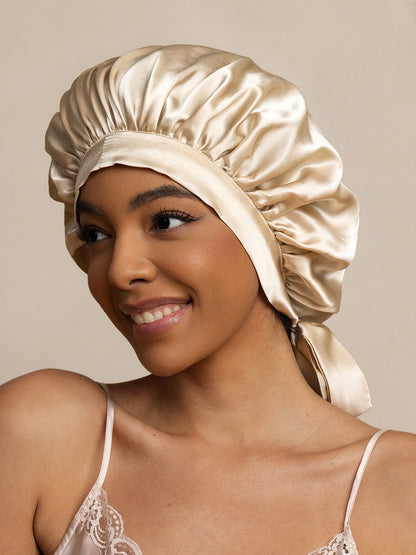 Gorro de Dormir para Mujer de 100% Seda de Mora con Cintas Largas