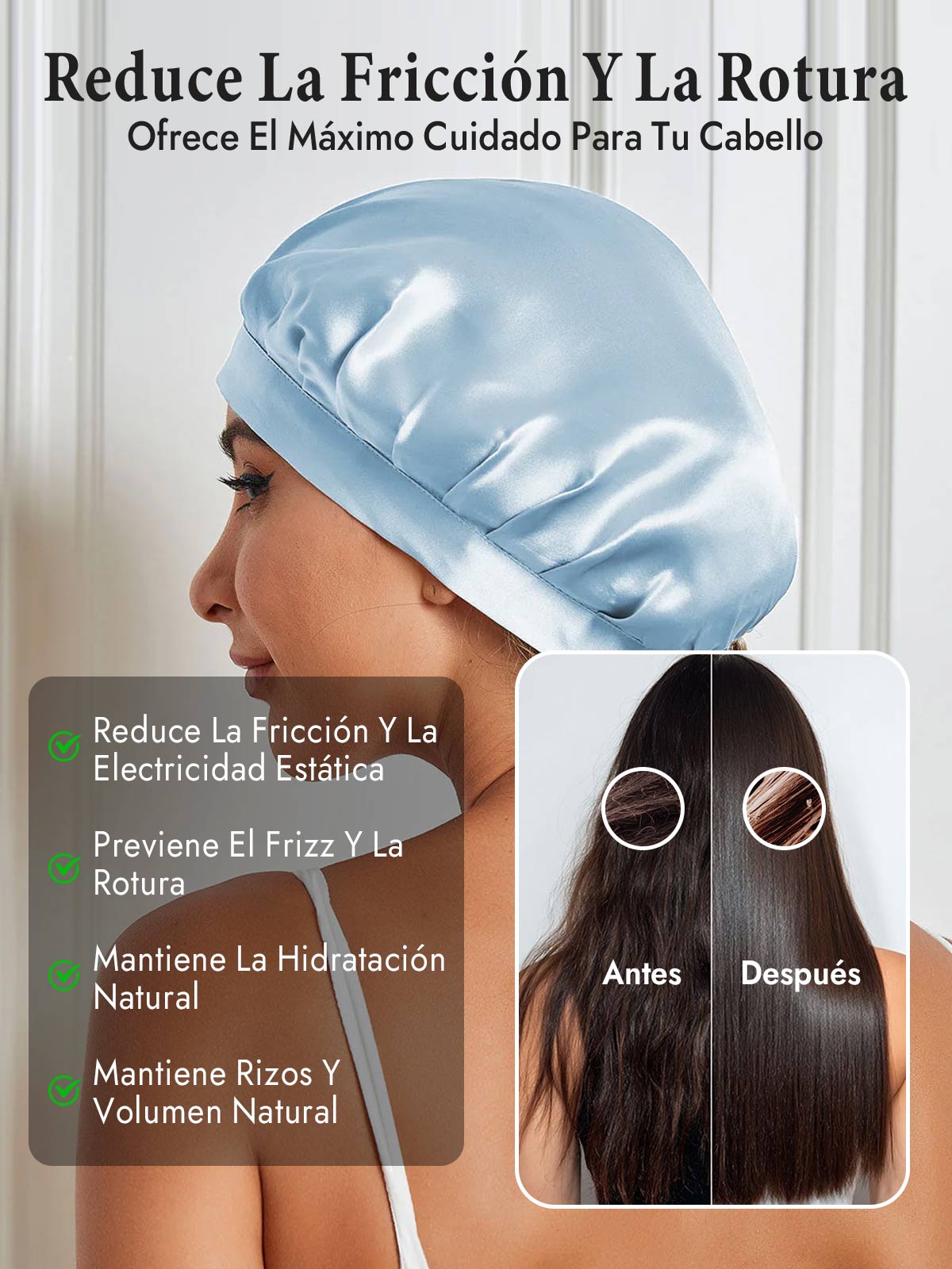 Gorro de Dormir de 100% Seda de Morera con Cintas