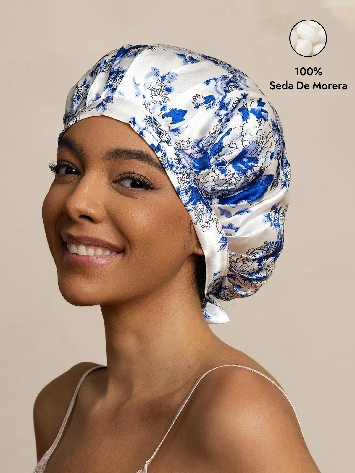Gorro de Dormir de 100% Seda de Morera con Cintas