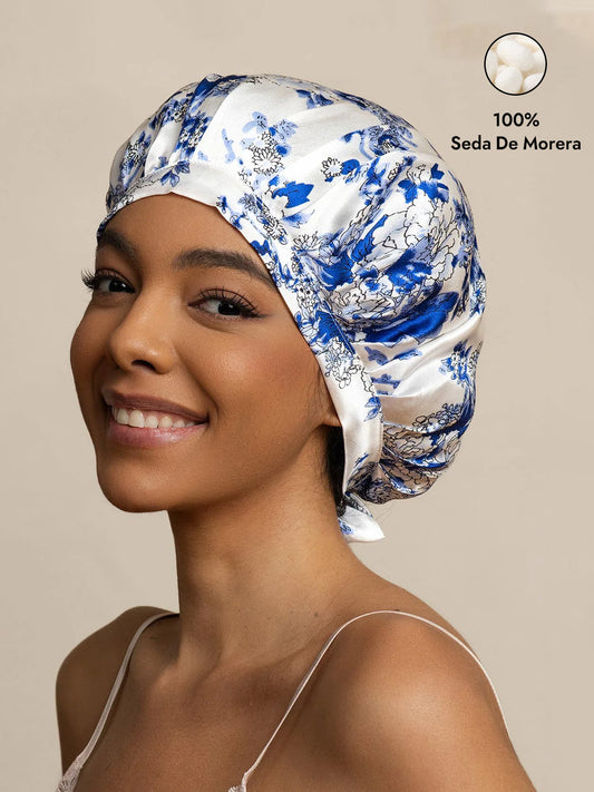 Gorro de Dormir de 100% Seda de Morera con Cintas
