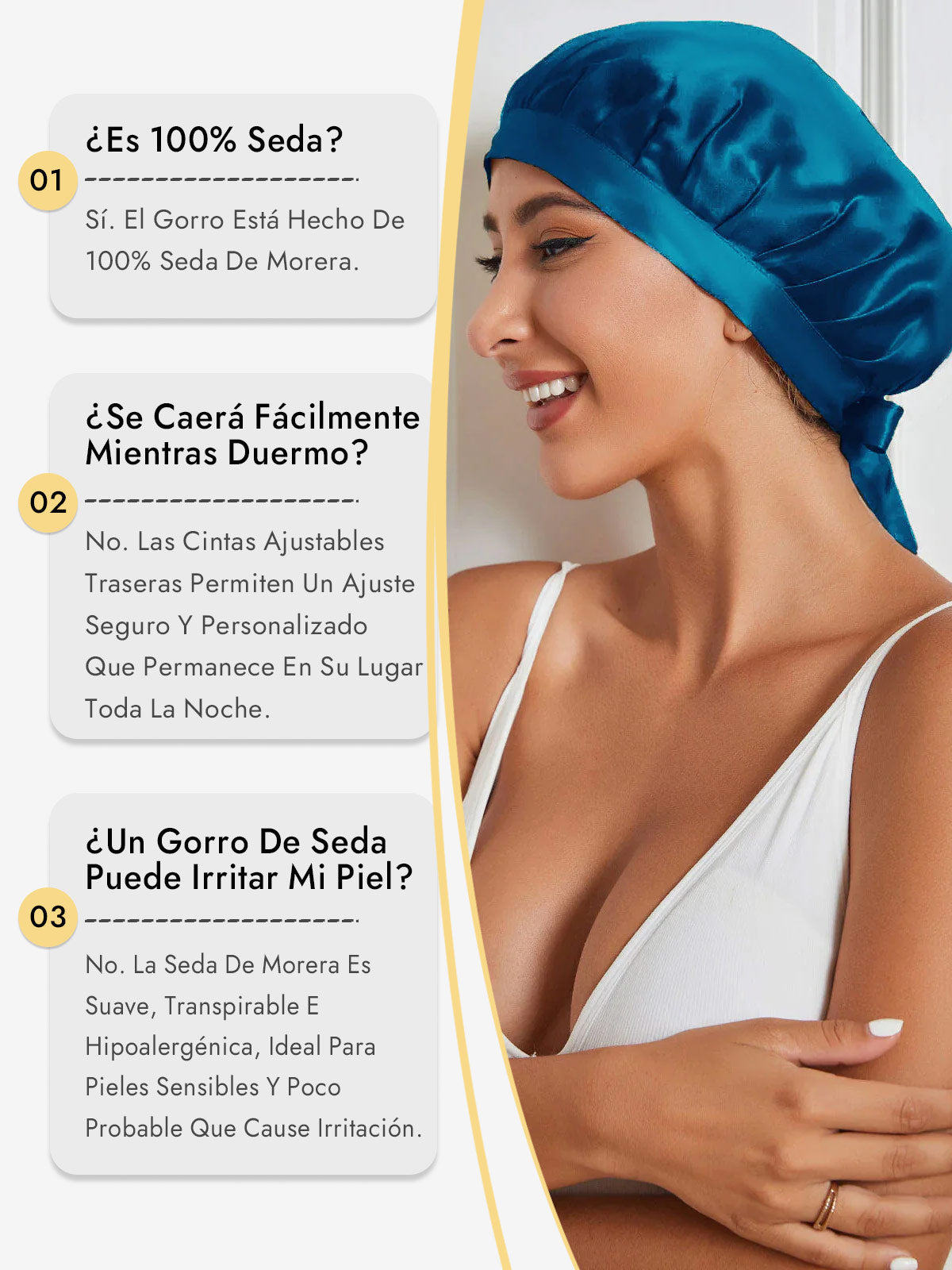 Gorro de Dormir de 100% Seda de Morera con Cintas