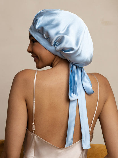Gorro de Dormir para Mujer de 100% Seda de Mora con Cintas Largas