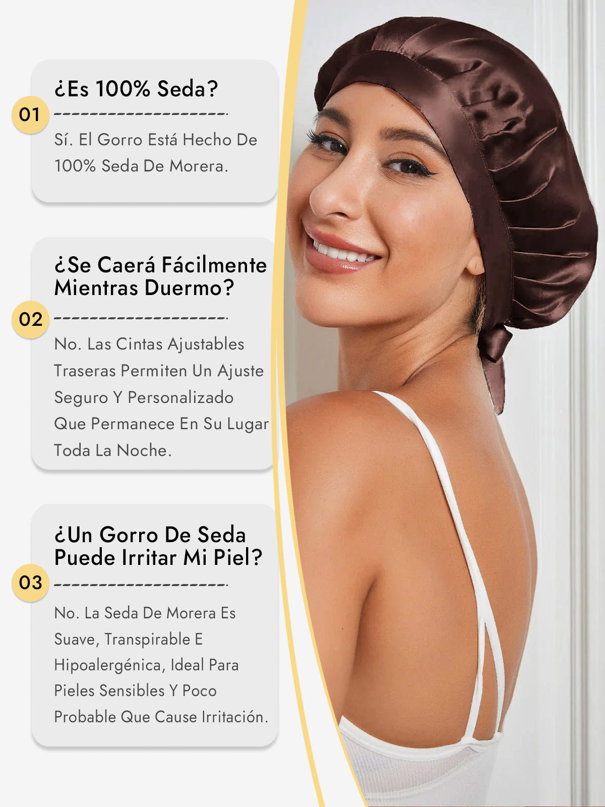 Gorro de Dormir de 100% Seda de Morera con Cintas