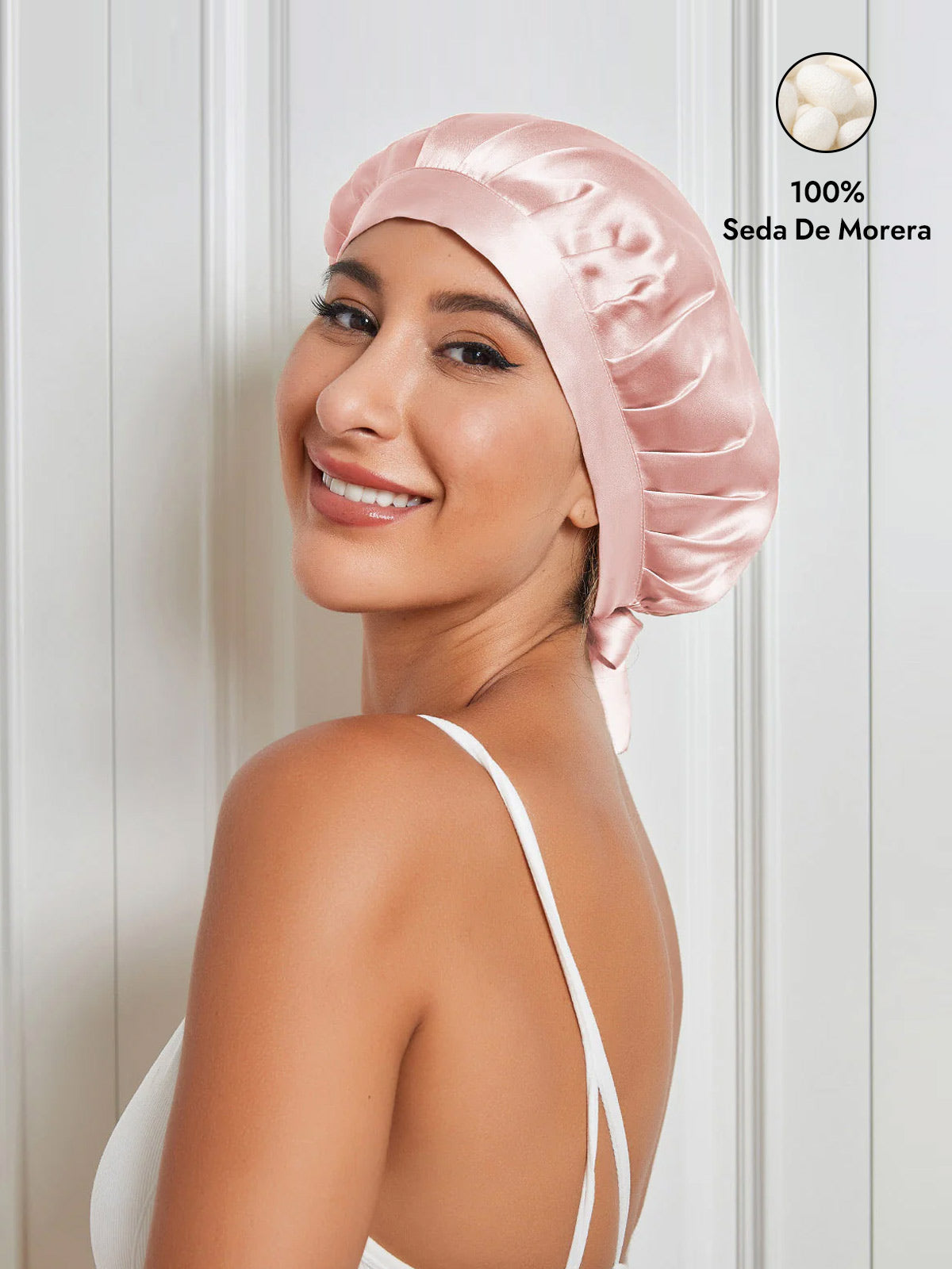 Gorro de Dormir de 100% Seda de Morera con Cintas