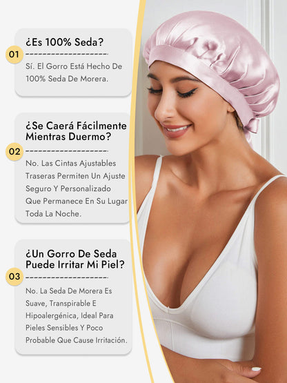 Gorro de Dormir de 100% Seda de Morera con Cintas