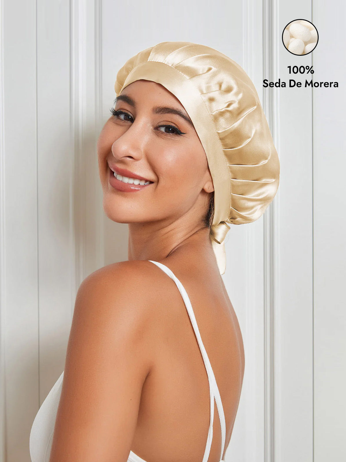 Gorro de Dormir de 100% Seda de Morera con Cintas