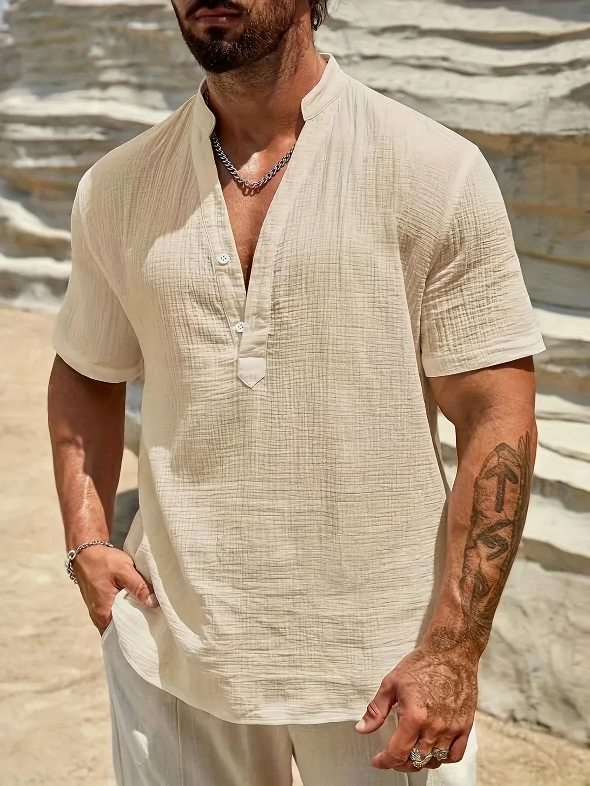 Natoli | Chemise d'été élégante à col montant