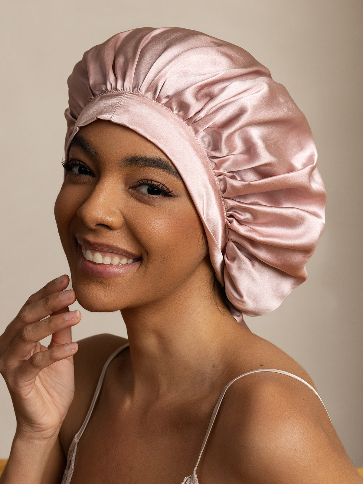 Gorro de Dormir para Mujer de 100% Seda de Mora con Cintas Largas