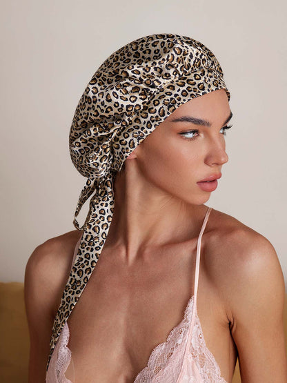 Gorro de Dormir para Mujer de 100% Seda de Mora con Cintas Largas