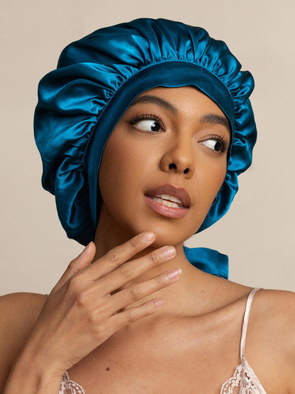 Gorro de Dormir para Mujer de 100% Seda de Mora con Cintas Largas