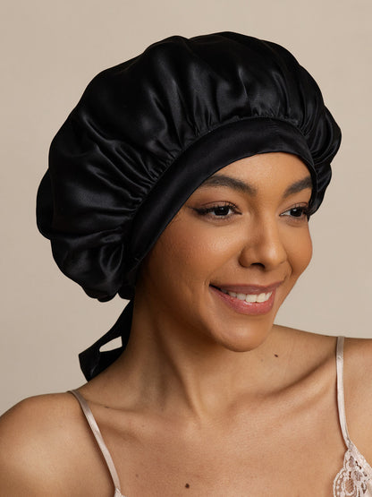 Gorro de Dormir para Mujer de 100% Seda de Mora con Cintas Largas