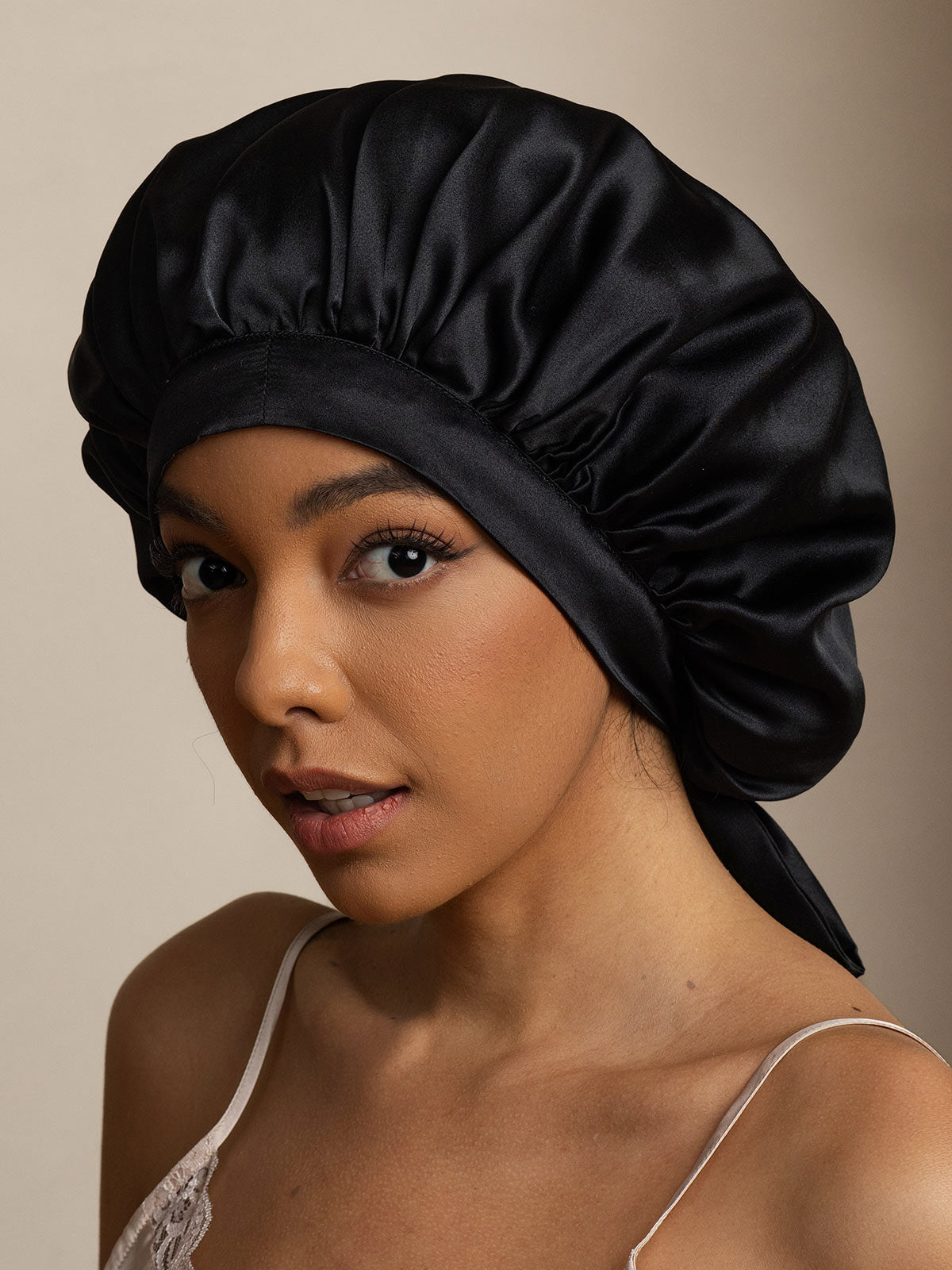 Gorro de Dormir para Mujer de 100% Seda de Mora con Cintas Largas