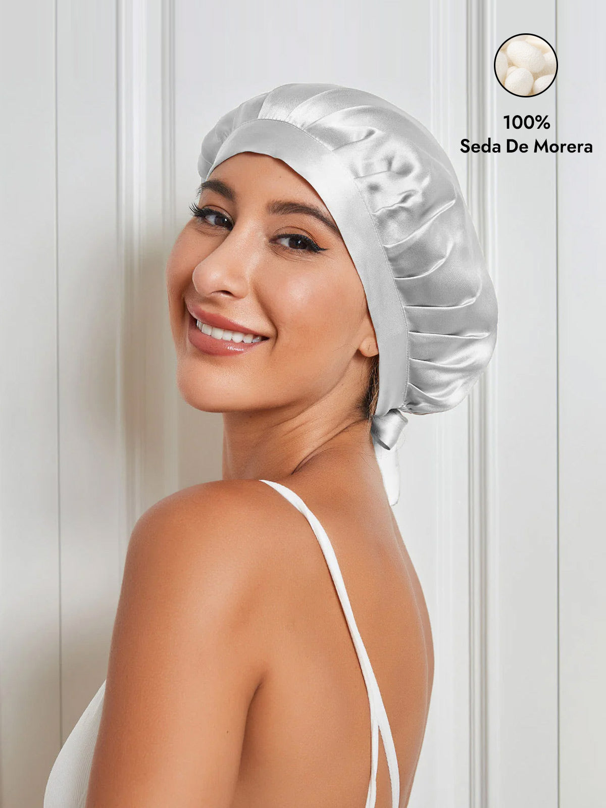 Gorro de Dormir de 100% Seda de Morera con Cintas