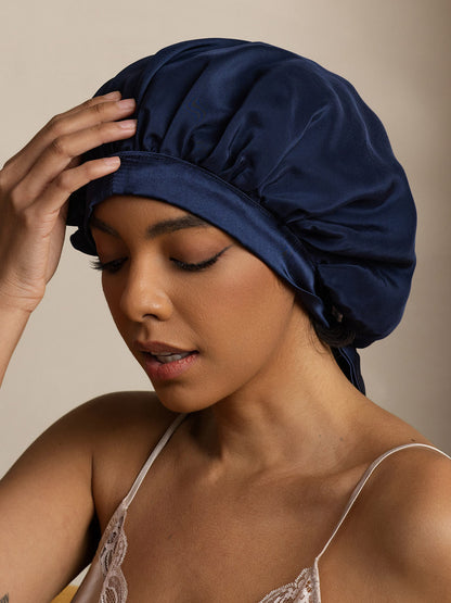 Gorro de Dormir para Mujer de 100% Seda de Mora con Cintas Largas