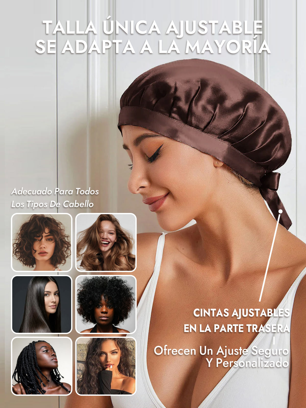 Gorro de Dormir de 100% Seda de Morera con Cintas