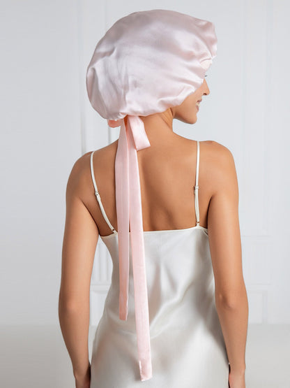 Gorro de dormir elegante de seda pura con cintas largas