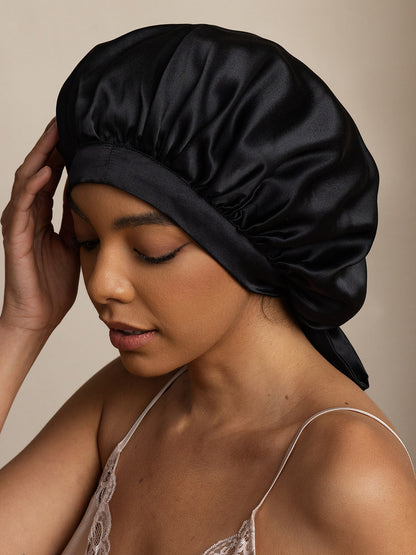 Gorro de Dormir para Mujer de 100% Seda de Mora con Cintas Largas