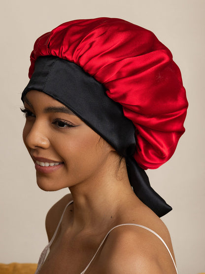 Gorro de noche casual de seda pura con cintas largas (Bicolor y reversible)