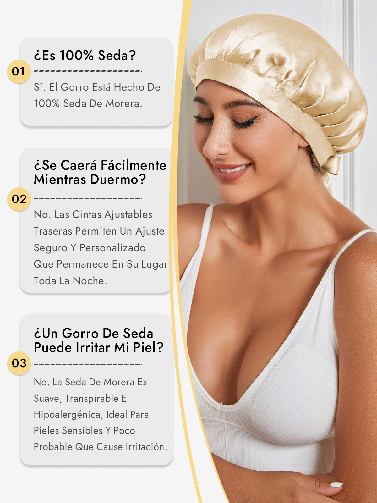 Gorro de Dormir de 100% Seda de Morera con Cintas