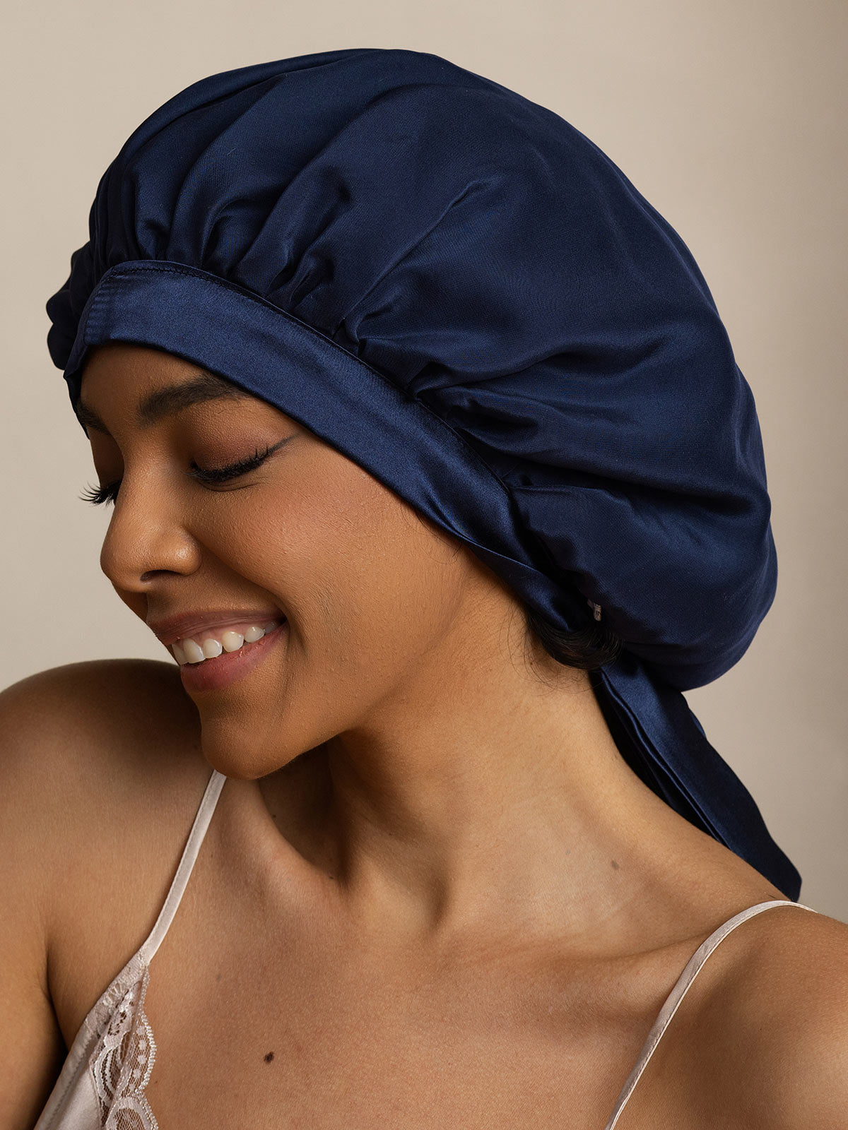 Gorro de Dormir para Mujer de 100% Seda de Mora con Cintas Largas