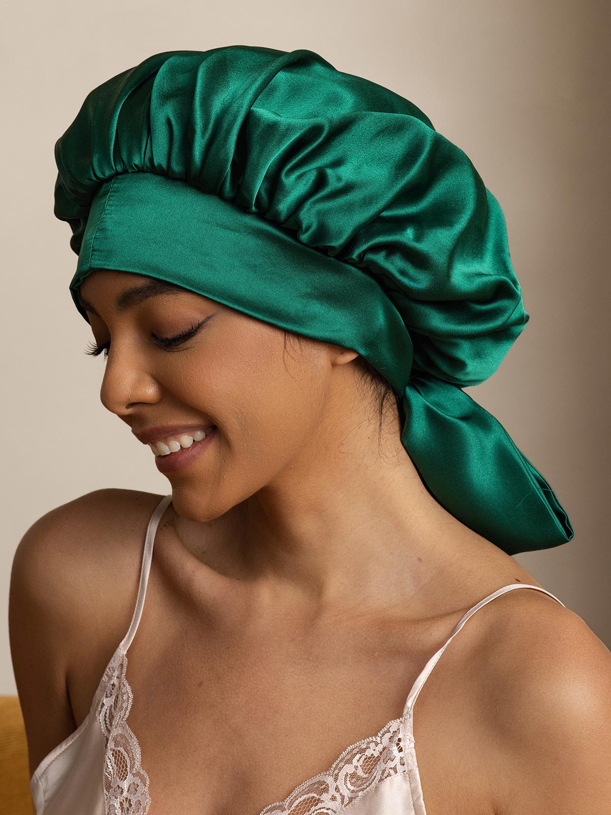 Gorro de noche casual de seda pura con cintas largas (Bicolor y reversible)