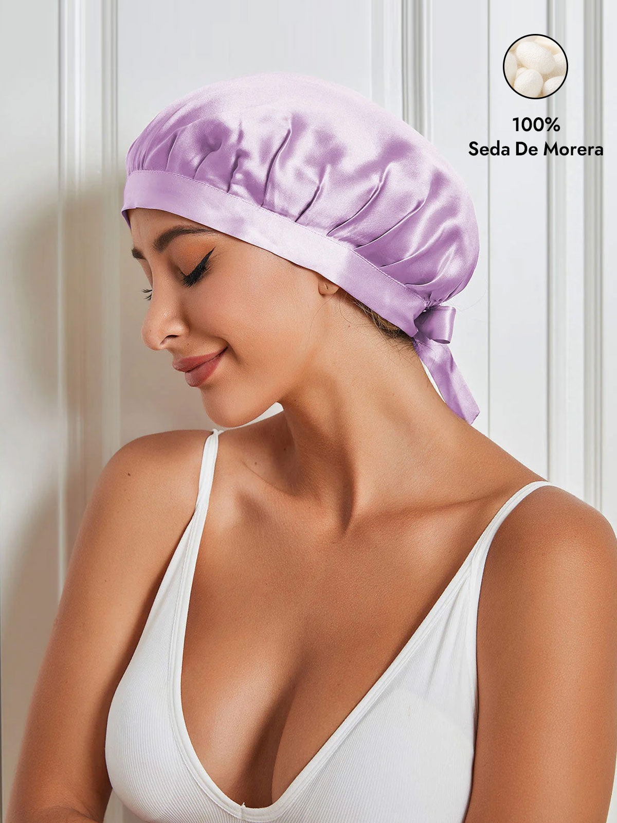 Gorro de Dormir de 100% Seda de Morera con Cintas