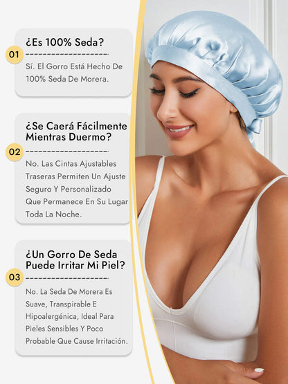 Gorro de Dormir de 100% Seda de Morera con Cintas