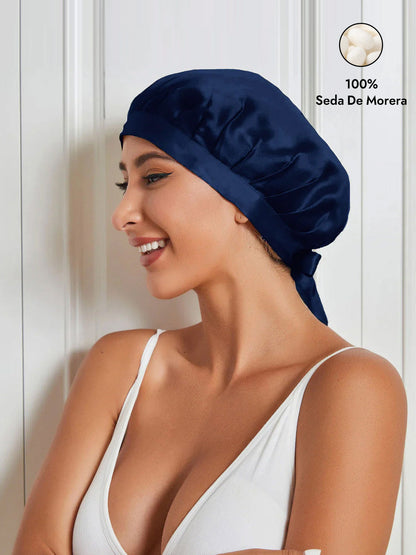 Gorro de Dormir de 100% Seda de Morera con Cintas