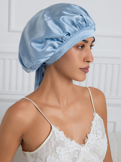 Gorro de dormir elegante de seda pura con cintas largas