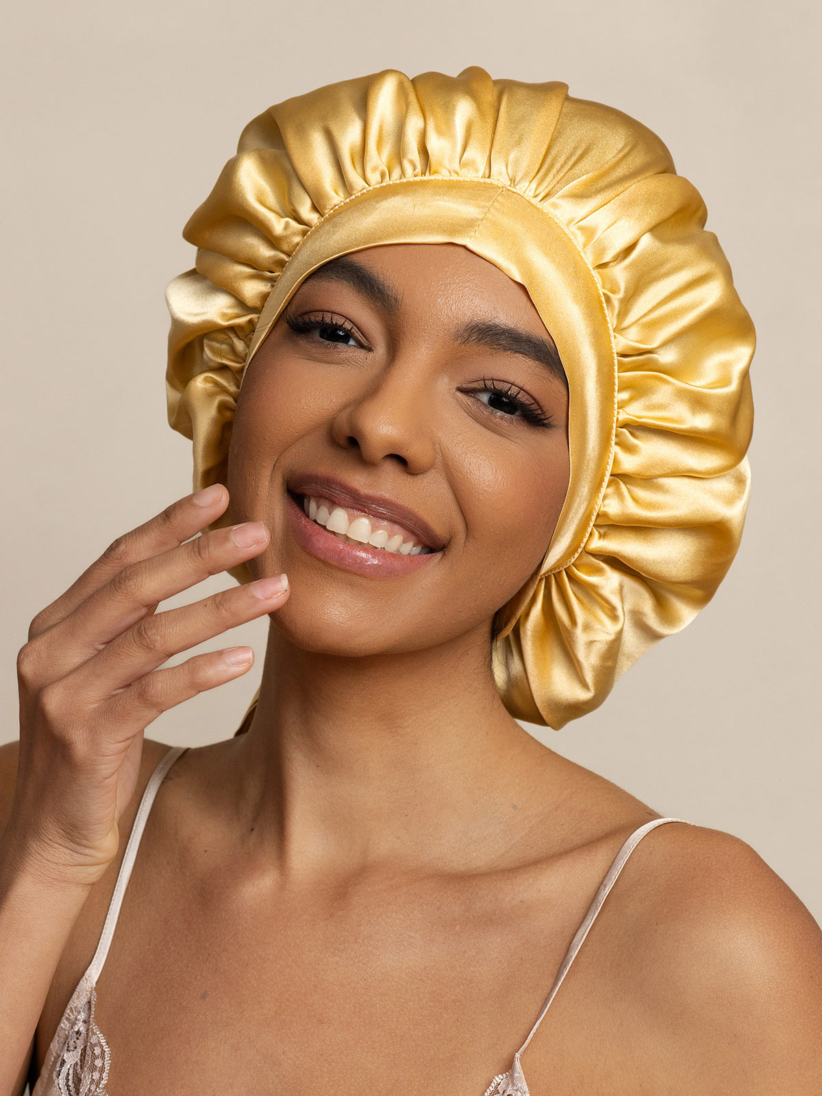 Gorro de Dormir para Mujer de 100% Seda de Mora con Cintas Largas